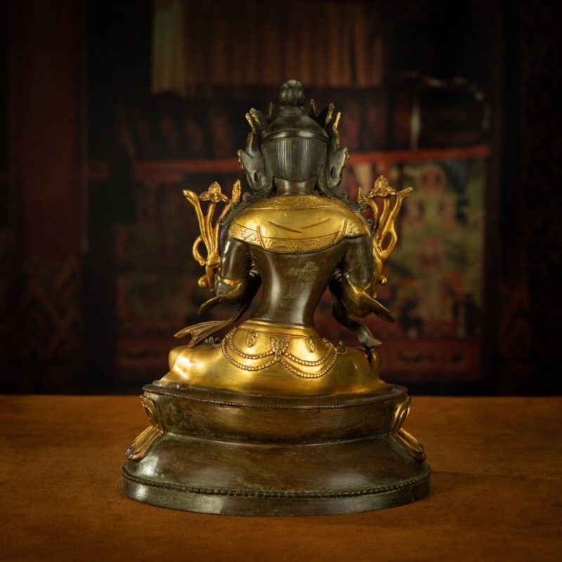18th Century Tibetan Antique Statue Manjushri Giving Teachings Tibetan Gilt - Image 3