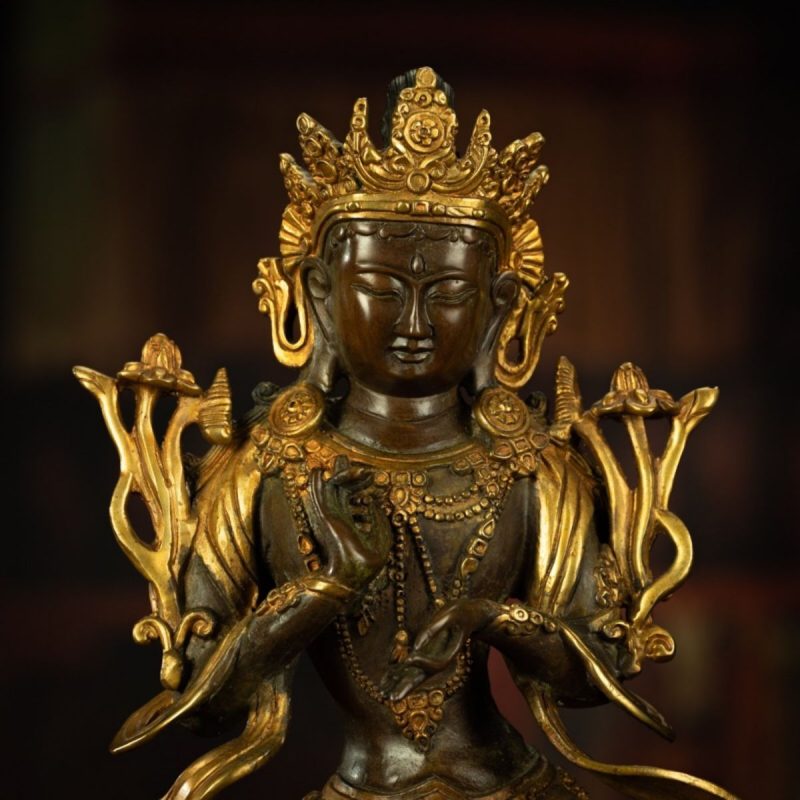 18th Century Tibetan Antique Statue Manjushri Giving Teachings Tibetan Gilt - Image 6