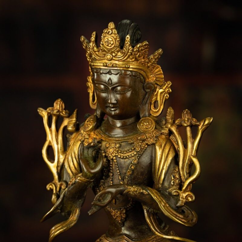 18th Century Tibetan Antique Statue Manjushri Giving Teachings Tibetan Gilt - Image 7