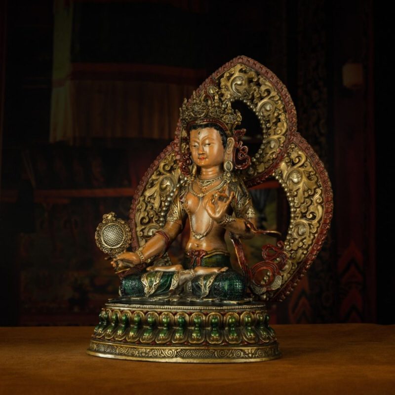 Qing Dynasty Tibetan Antique Statue Sitatapatra Original Mineral Paint Chamdo Qiangbalin Monastery - Image 2