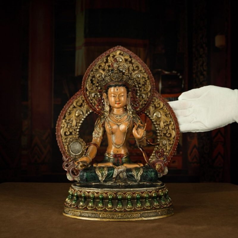 Qing Dynasty Tibetan Antique Statue Sitatapatra Original Mineral Paint Chamdo Qiangbalin Monastery - Image 8