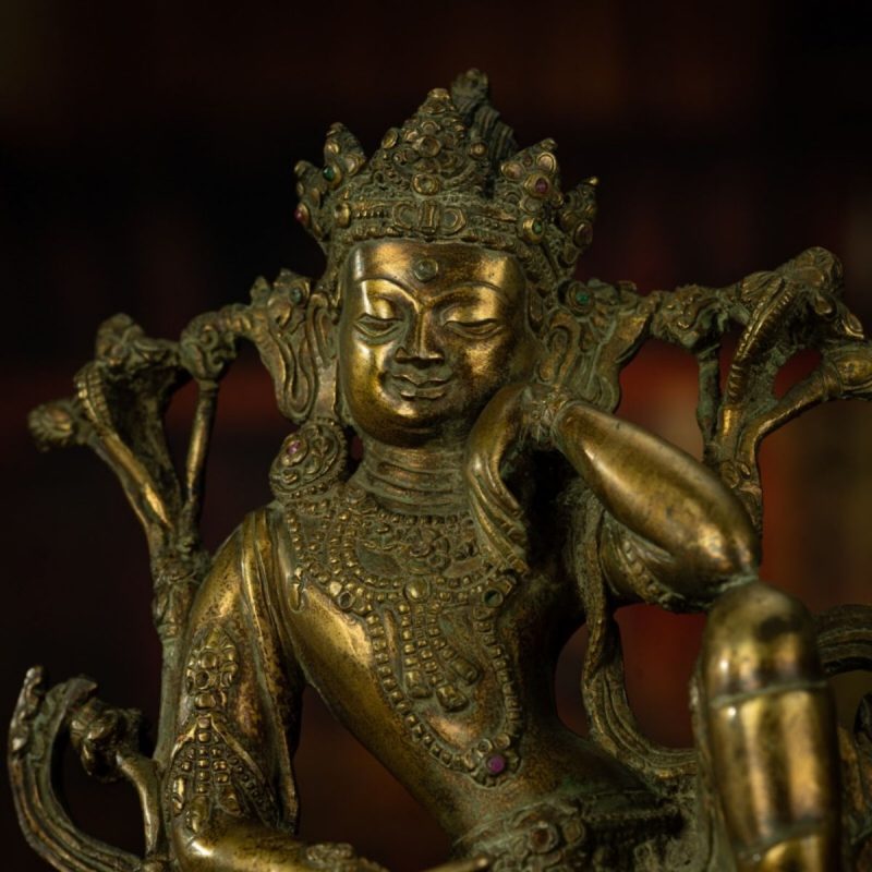 Qing Dynasty Tibetan Antique Statue Thinking Avalokiteshvara Lima Copper Gyirong Lakang Monastery - Image 6
