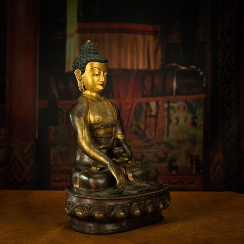 Qing Dynasty Tibetan Antique Statue Shakyamuni Buddha Copper Tibet - Image 3