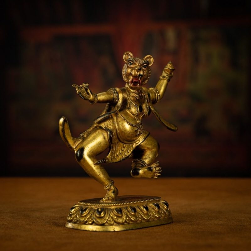 Qing Dynasty Tibetan Antique Statue Simhamukha Dakini Gilded Tibet - Image 2