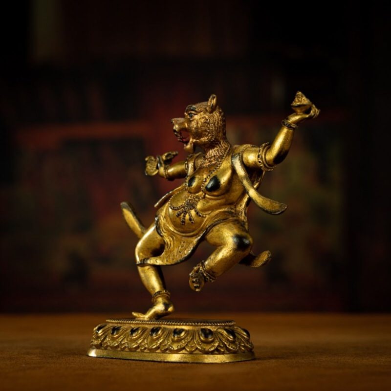 Qing Dynasty Tibetan Antique Statue Simhamukha Dakini Gilded Tibet - Image 4