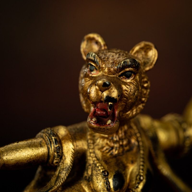 Qing Dynasty Tibetan Antique Statue Simhamukha Dakini Gilded Tibet - Image 6
