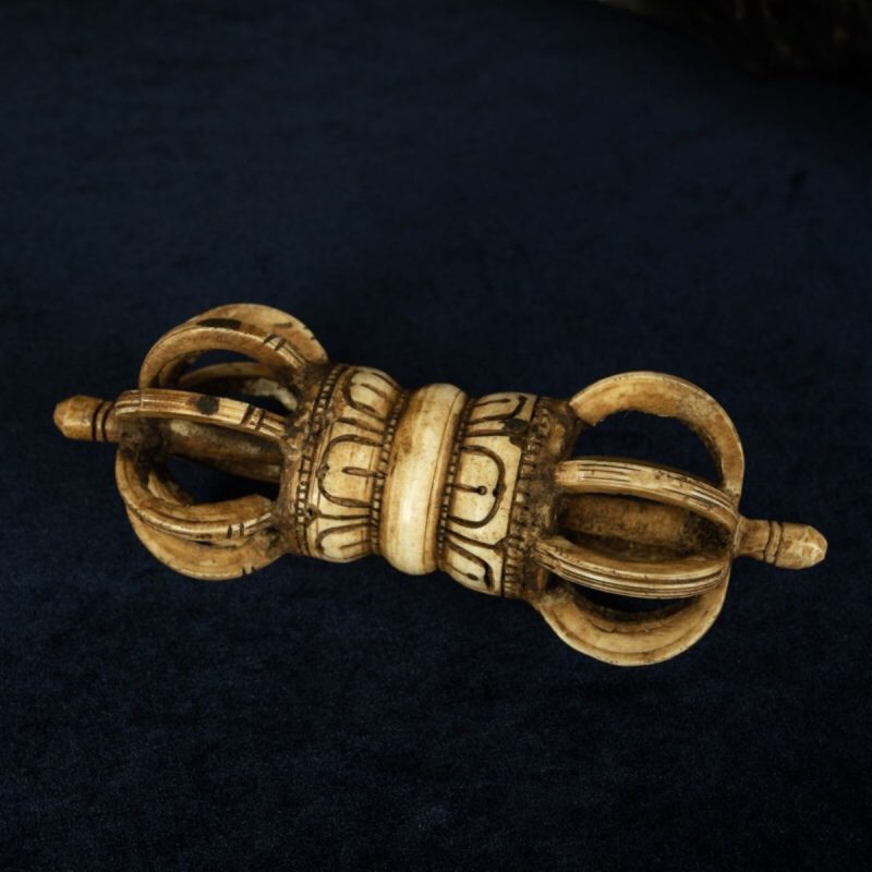 Qing Dynasty Tibetan Antique Bone Carved Nine-Pronged Vajra Ritual Object Mindrolling Monastery - Image 3