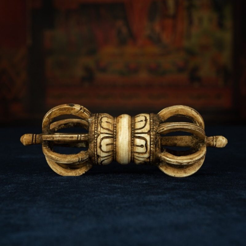 Qing Dynasty Tibetan Antique Bone Carved Nine-Pronged Vajra Ritual Object Mindrolling Monastery - Image 4
