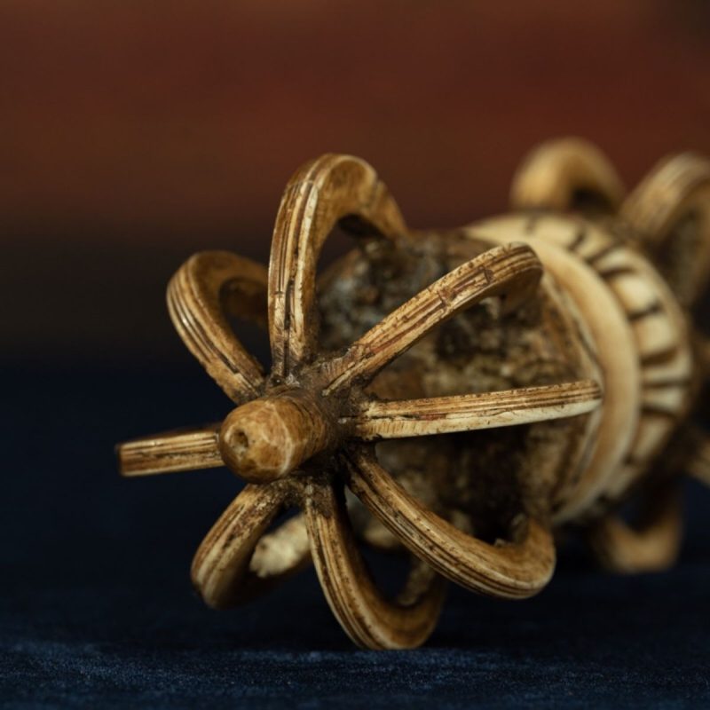 Qing Dynasty Tibetan Antique Bone Carved Nine-Pronged Vajra Ritual Object Mindrolling Monastery - Image 7