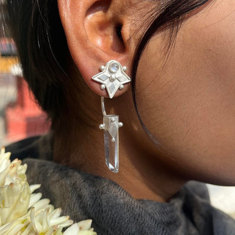 Serenity Crystal Moonstone Silver Earrings - Image 2