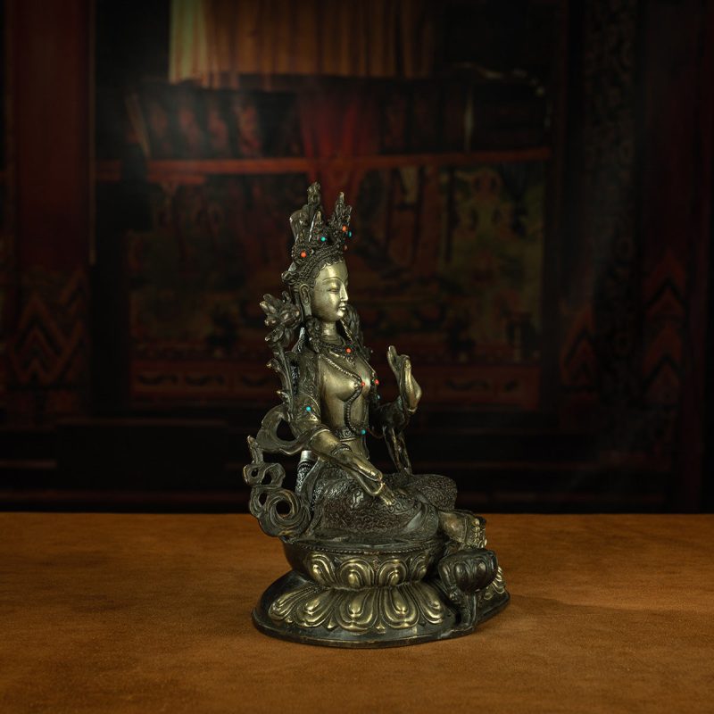 Qing Dynasty Green Tara Tibetan antique Buddha statue gilt silver inlaid with precious stones Zhuqing Temple - Image 6