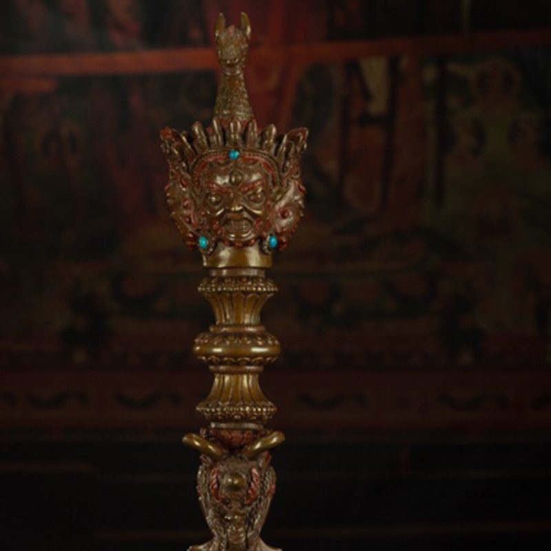 19th Century Puba King Kong Hayagriva Three-Sided Dharmapāla Tibetan Copper – Tashi Triling Ceremonial Artifact - Image 7