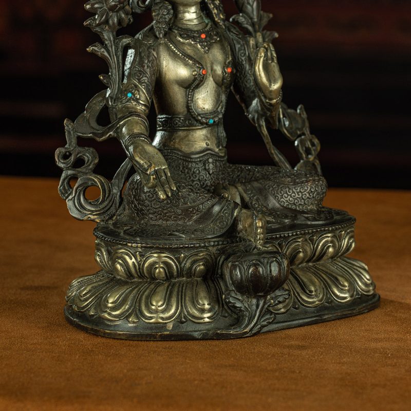 Qing Dynasty Green Tara Tibetan antique Buddha statue gilt silver inlaid with precious stones Zhuqing Temple - Image 4