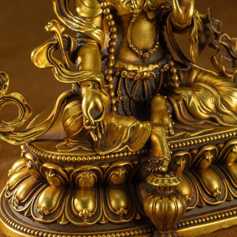 Qing Dynasty Green Tara Tibetan Antique Buddha Statue Copper Gilding - Image 7