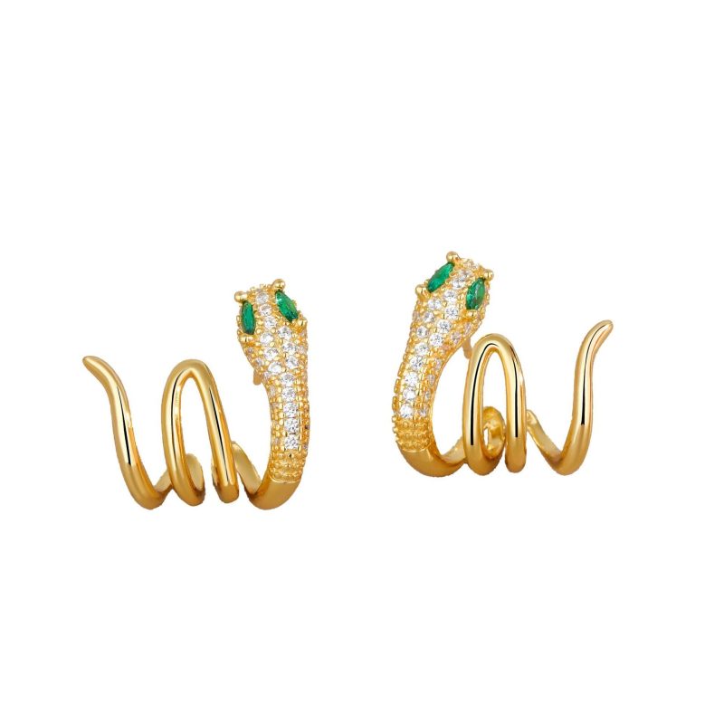EXQUISITE IN 925 Sterling Silver Green-eyed Snake Shape Year Of The Snake Harmony Earrings - Image 3