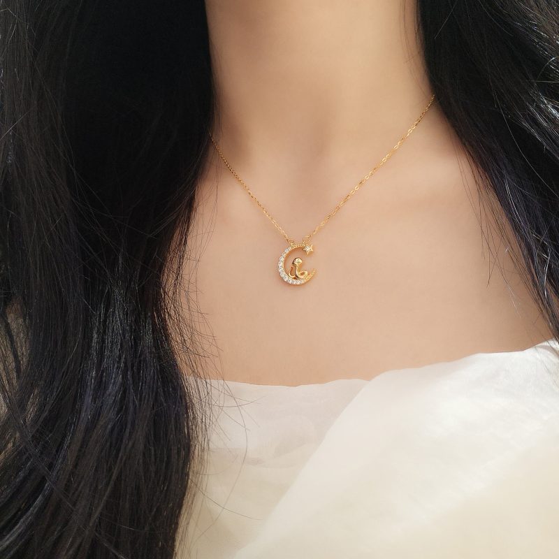 EXQUISITE IN 925 Sterling Silver Moon Snake Year Of The Snake Blessing Necklace Pendant - Image 7