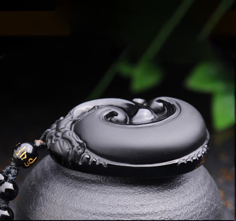 EXQUISITE IN Natural Black Obsidian PiXiu Oval Pattern Strength Necklace Pendant - Image 8