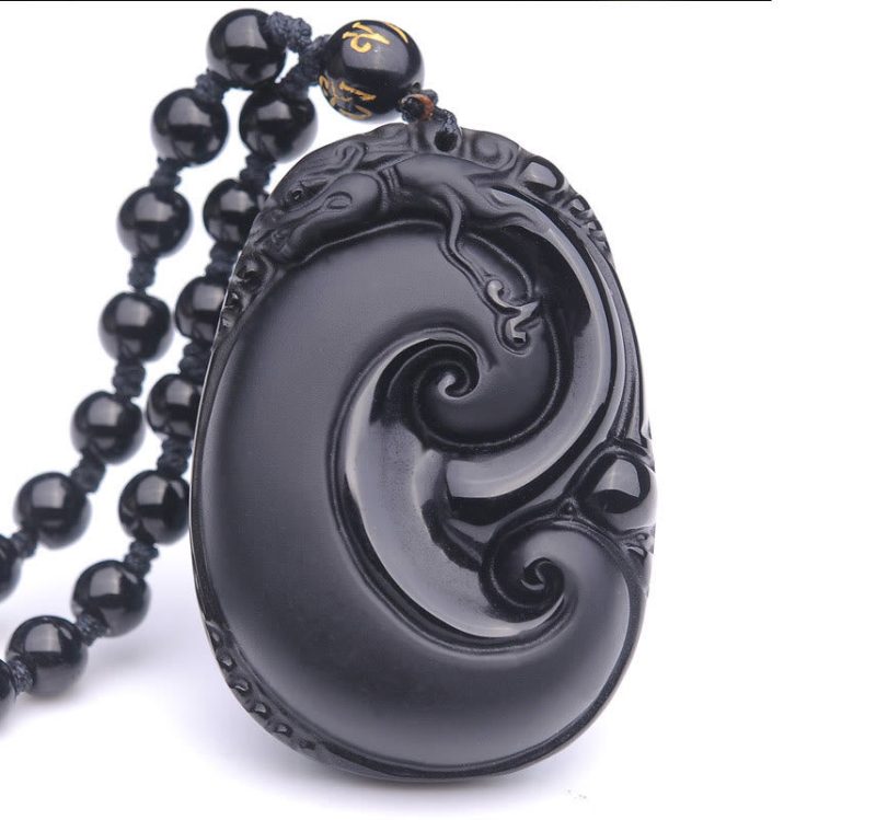 EXQUISITE IN Natural Black Obsidian PiXiu Oval Pattern Strength Necklace Pendant - Image 12