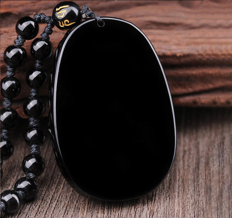 EXQUISITE IN Natural Black Obsidian PiXiu Oval Pattern Strength Necklace Pendant - Image 4