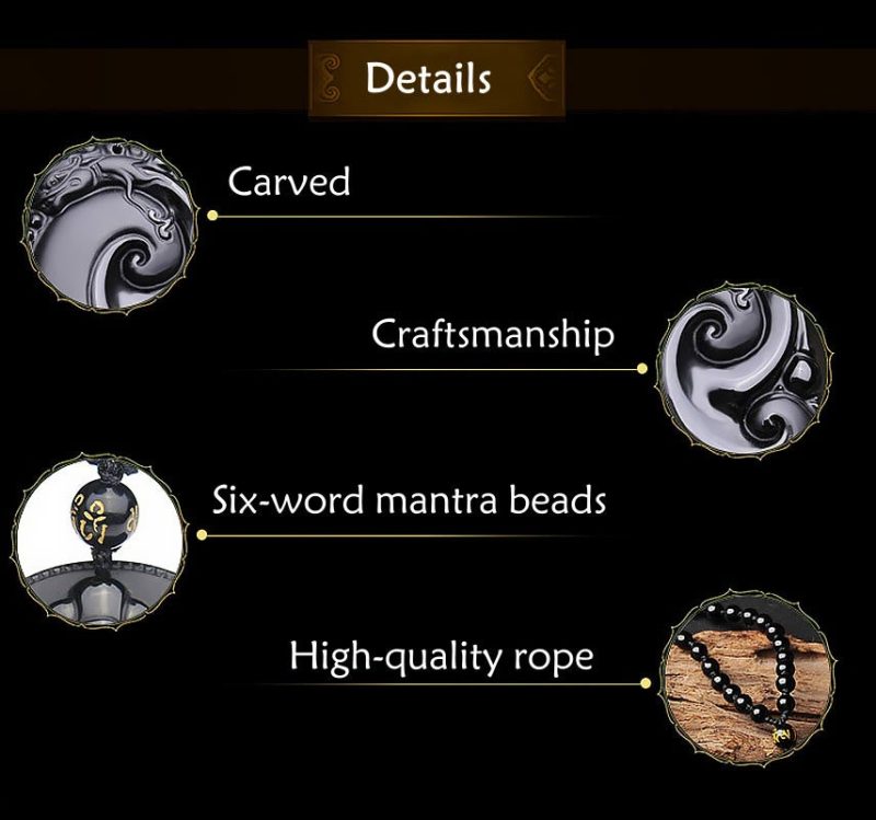 EXQUISITE IN Natural Black Obsidian PiXiu Oval Pattern Strength Necklace Pendant - Image 11
