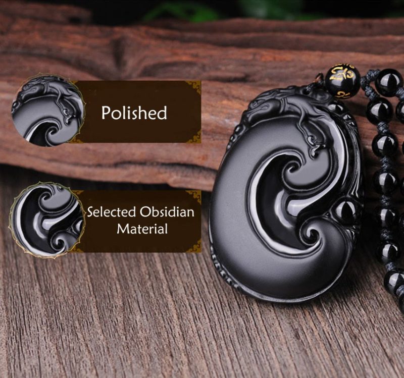 EXQUISITE IN Natural Black Obsidian PiXiu Oval Pattern Strength Necklace Pendant - Image 10