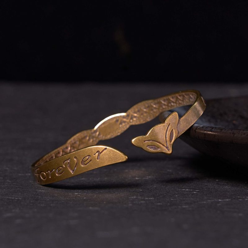 EXQUISITE IN Fox Head Copper Brass 'Love You Forever' Luck Self Care Bracelet Bangle