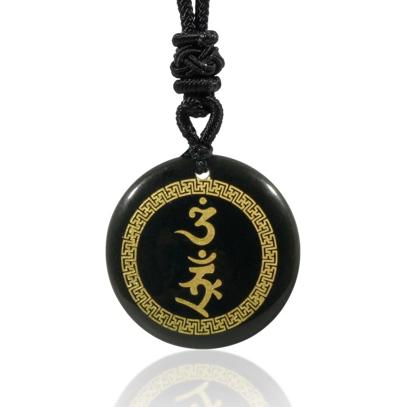 EXQUISITE IN Surrounding Swastika Pattern Vajra Protection Mantra Natural Various Crystal Black Obsidian Fulfilment Necklace Pendant