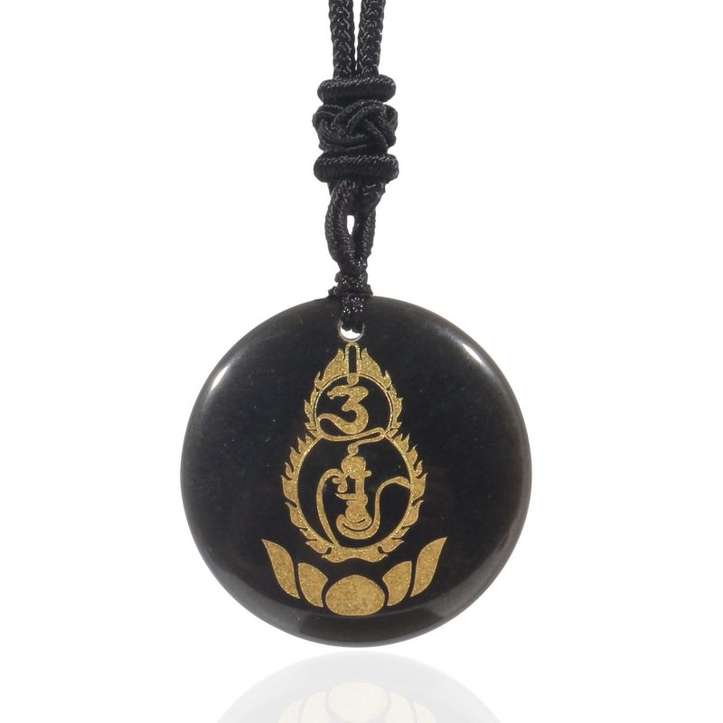 EXQUISITE IN Gourd Lotus Pedestal Pattern Vajra Protection Mantra Natural Various Crystal Black Obsidian Fulfilment Necklace Pendant