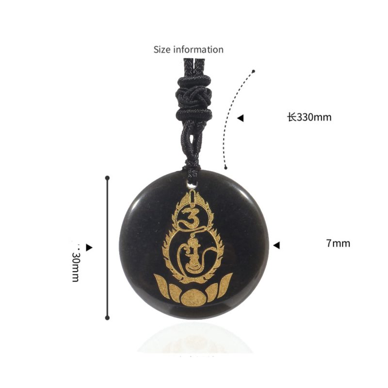 EXQUISITE IN Gourd Lotus Pedestal Pattern Vajra Protection Mantra Natural Various Crystal Black Obsidian Fulfilment Necklace Pendant - Image 2