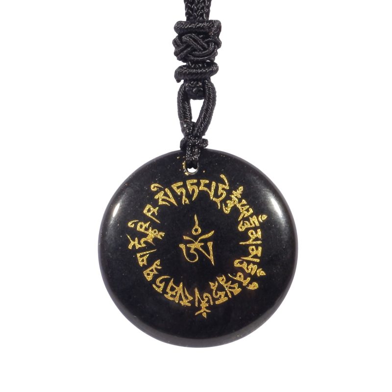 EXQUISITE IN Fortune-gathering Mantra Natural Various Crystal Black Obsidian Fulfilment Necklace Pendant