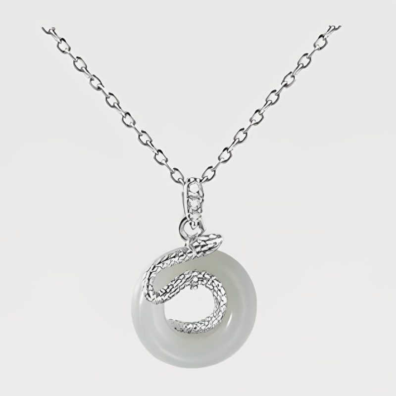 EXQUISITE IN Natural Hetian Jade Peace Buckle 925 Sterling Silver Year Of The Snake Luck Necklace Pendant - Image 9