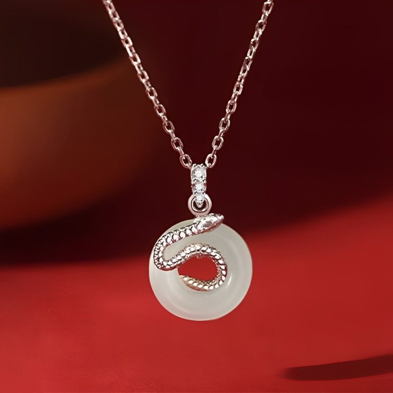 EXQUISITE IN Natural Hetian Jade Peace Buckle 925 Sterling Silver Year Of The Snake Luck Necklace Pendant - Image 2