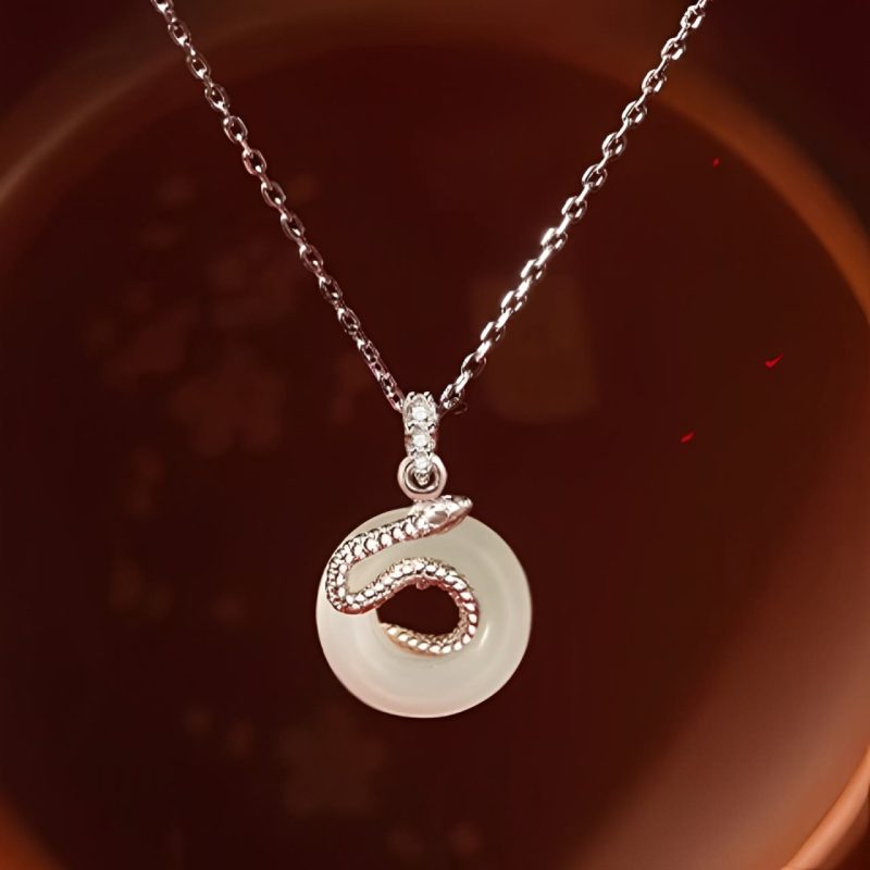 EXQUISITE IN Natural Hetian Jade Peace Buckle 925 Sterling Silver Year Of The Snake Luck Necklace Pendant - Image 10