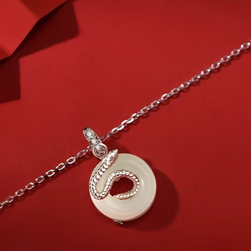 EXQUISITE IN Natural Hetian Jade Peace Buckle 925 Sterling Silver Year Of The Snake Luck Necklace Pendant - Image 3