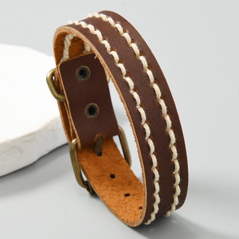 EXQUISITE IN Vintage Leather Adjustable Buckle Strengthen Bracelet - Image 7