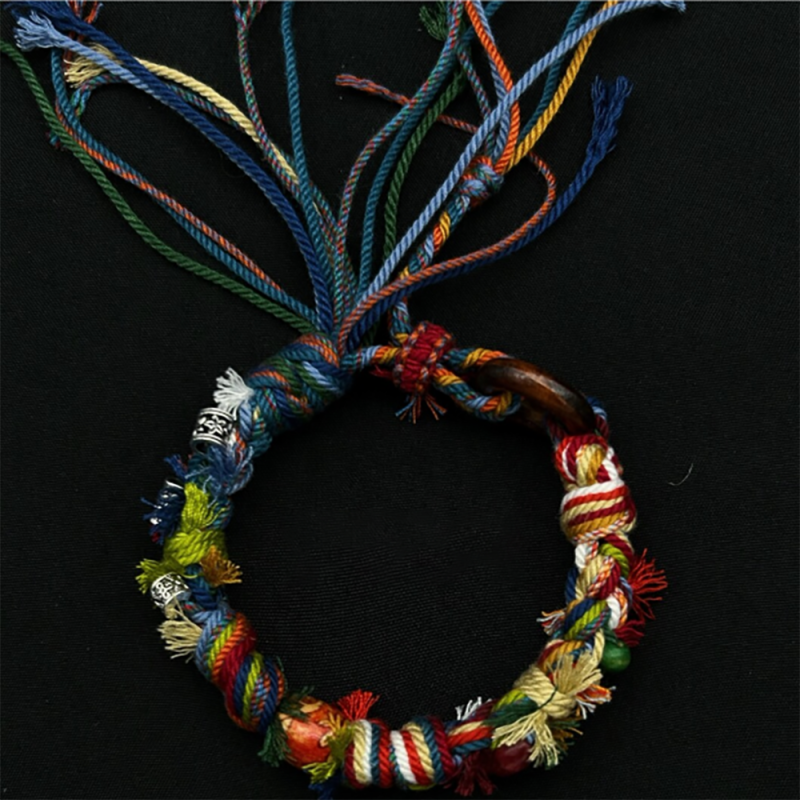 Tranquil Harmony Bracelet – Handwoven Tibetan Cotton with Spiritual Beads - Image 2