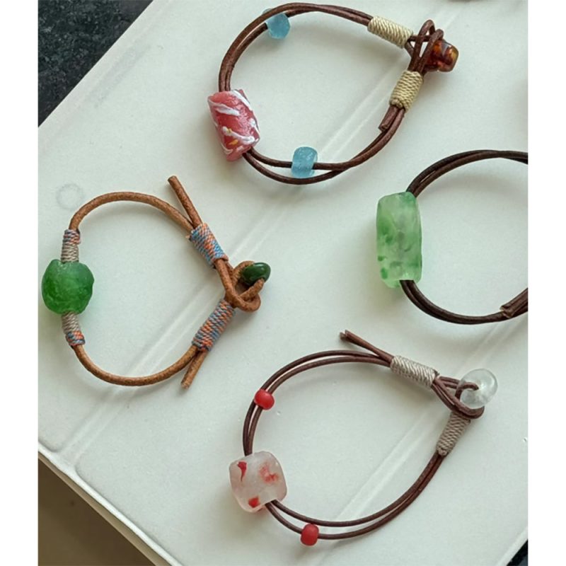 Fortune Flow Glass Bead Leather Bracelet - Image 3