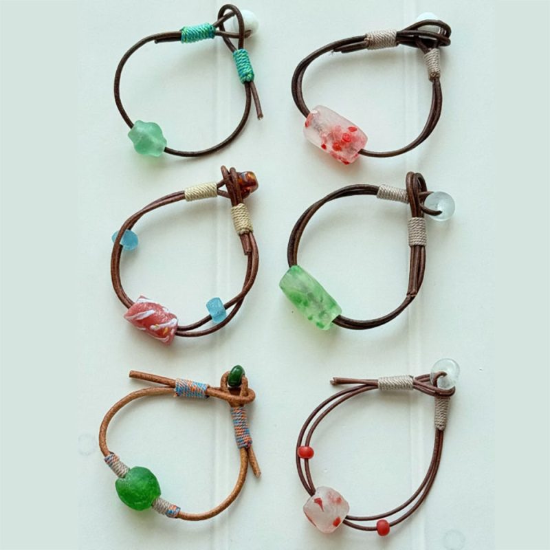 Fortune Flow Glass Bead Leather Bracelet - Image 2