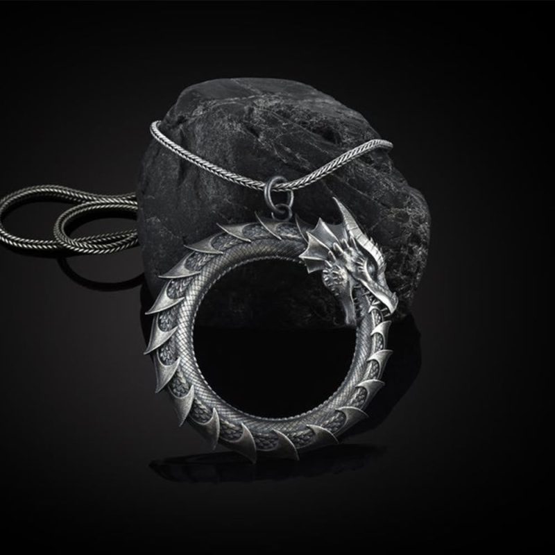EXQUISITE IN Pure Tin Dragon Snake Protection Necklace Pendant