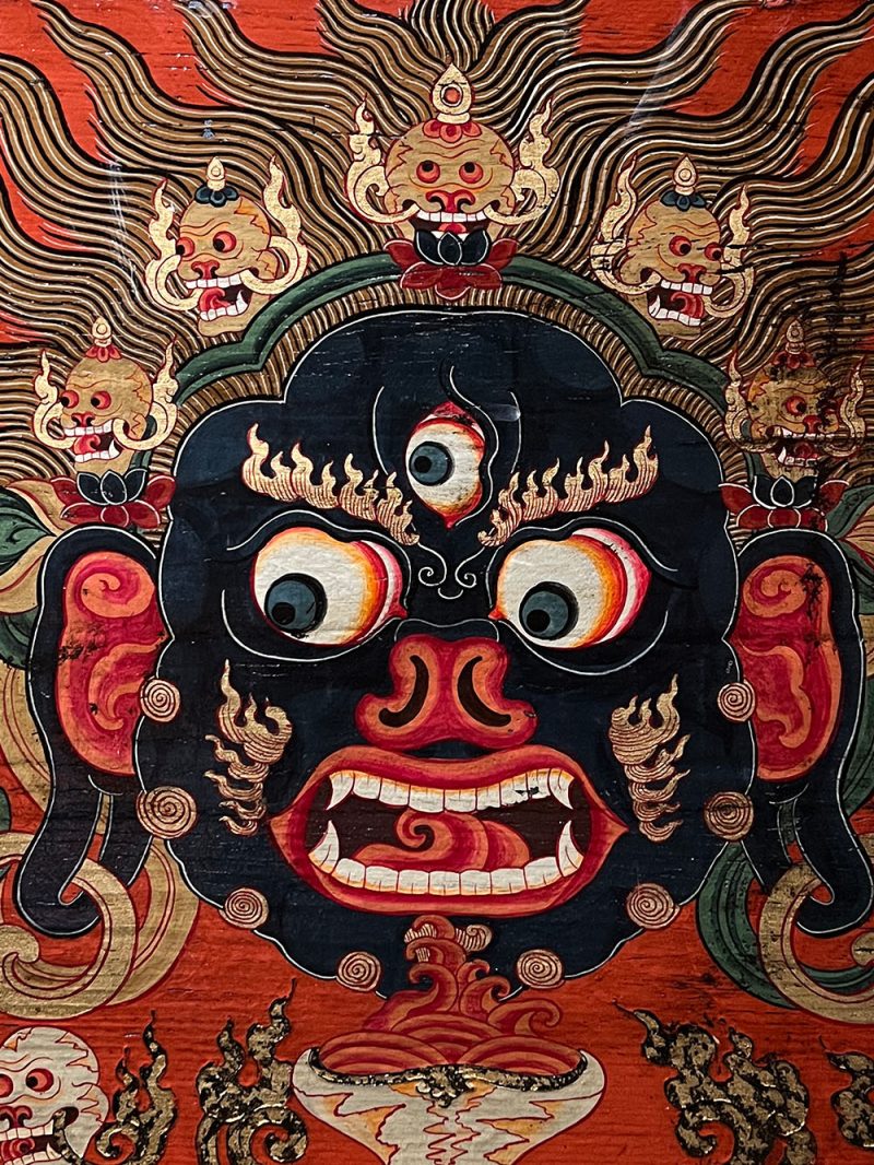 18th Century Colorful Three-Eyed Guardian Buddha Treasure Chest Tibetan Storage Box Furniture From Central Tibet - Image 12