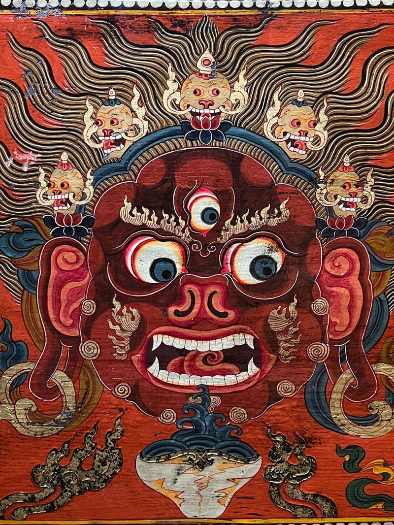 18th Century Colorful Three-Eyed Guardian Buddha Treasure Chest Tibetan Storage Box Furniture From Central Tibet - Image 15