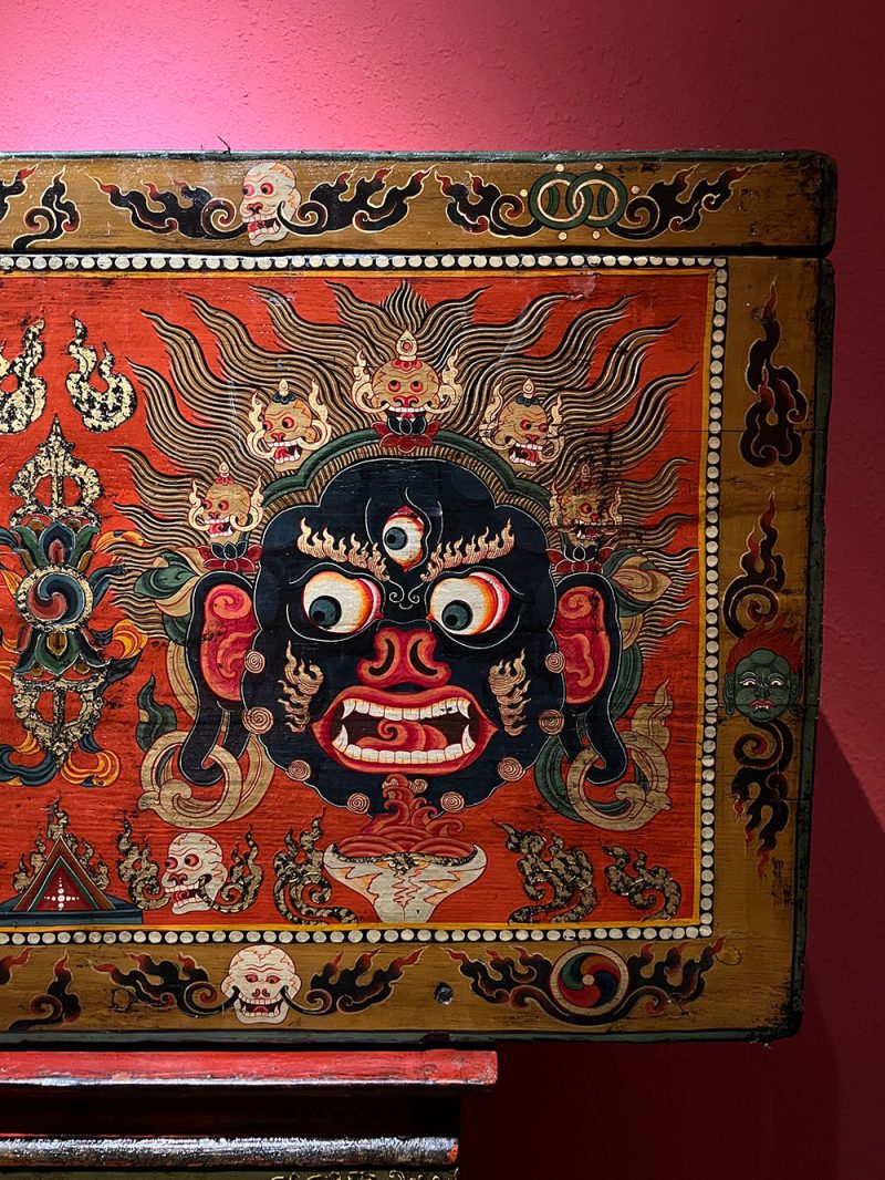 18th Century Colorful Three-Eyed Guardian Buddha Treasure Chest Tibetan Storage Box Furniture From Central Tibet - Image 2