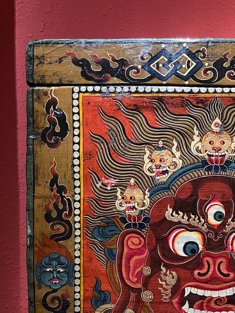 18th Century Colorful Three-Eyed Guardian Buddha Treasure Chest Tibetan Storage Box Furniture From Central Tibet - Image 16