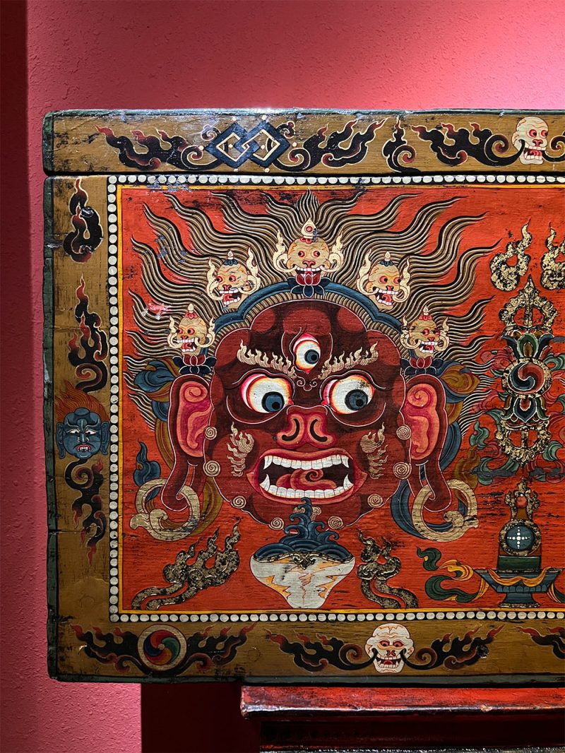 18th Century Colorful Three-Eyed Guardian Buddha Treasure Chest Tibetan Storage Box Furniture From Central Tibet - Image 14