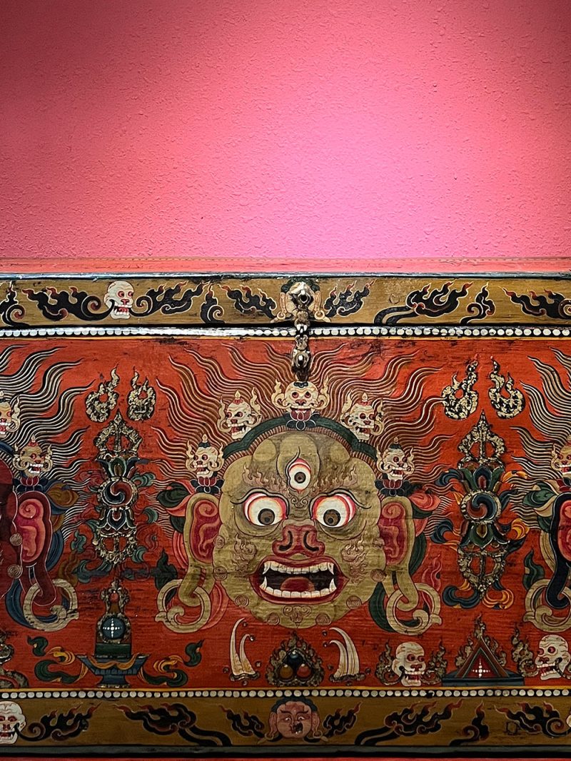 18th Century Colorful Three-Eyed Guardian Buddha Treasure Chest Tibetan Storage Box Furniture From Central Tibet - Image 5