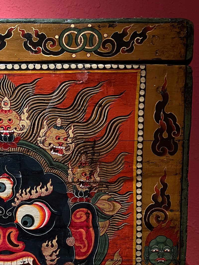 18th Century Colorful Three-Eyed Guardian Buddha Treasure Chest Tibetan Storage Box Furniture From Central Tibet - Image 13
