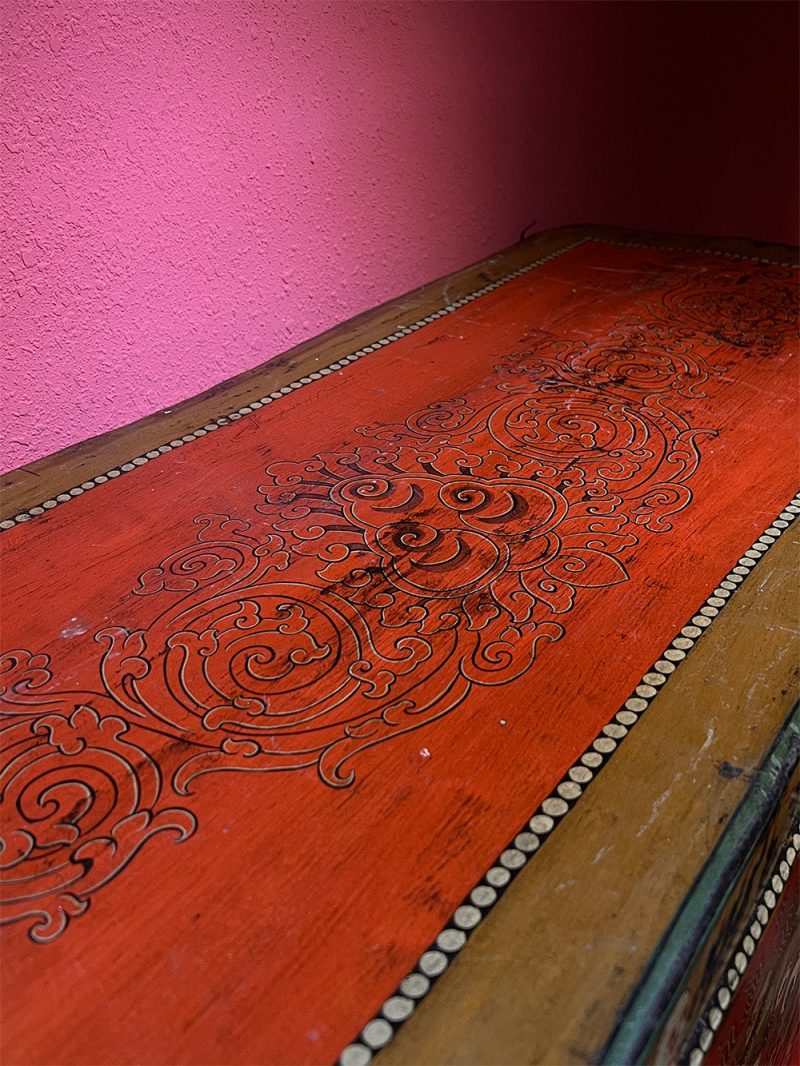 18th Century Colorful Three-Eyed Guardian Buddha Treasure Chest Tibetan Storage Box Furniture From Central Tibet - Image 8