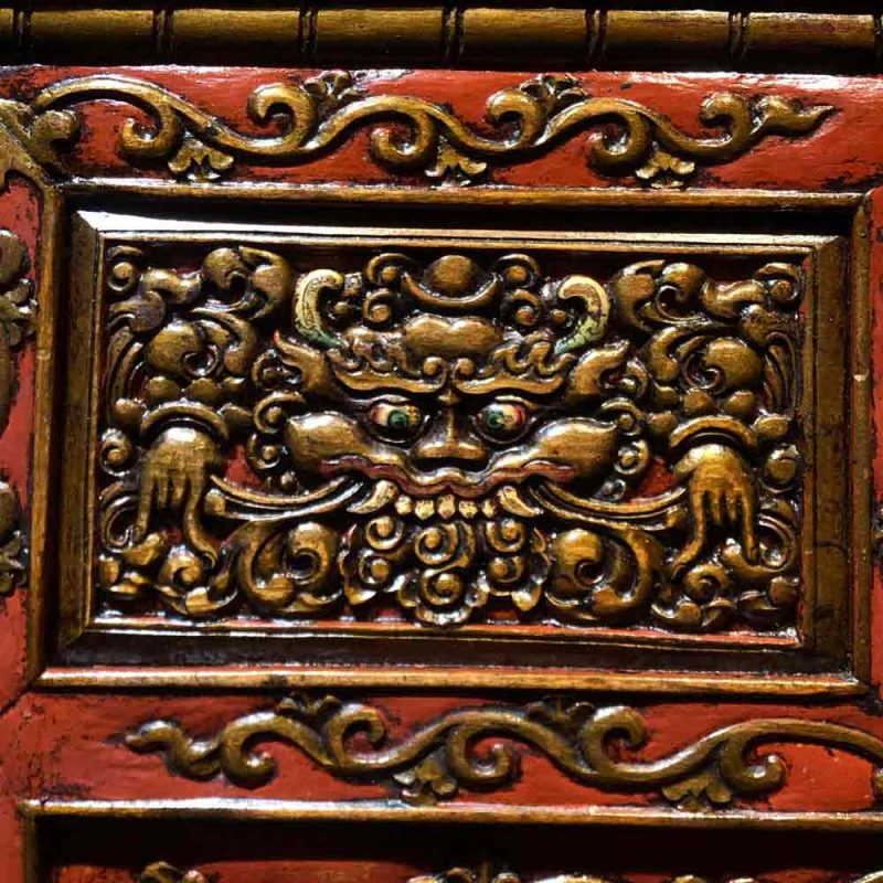 18th Century Kirtimukha Carvings Tibetan Dharma Table From East Tibet - Image 3