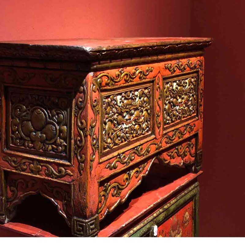 18th Century Kirtimukha Carvings Tibetan Dharma Table From East Tibet - Image 4