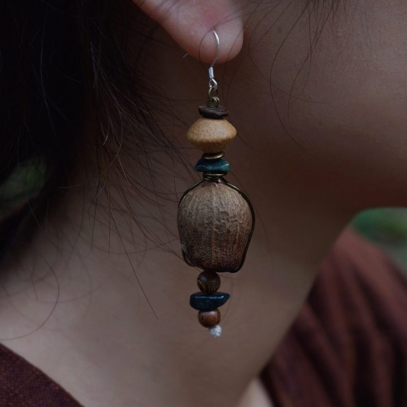 Pure Essence Nature Earrings with Crystal and Wood